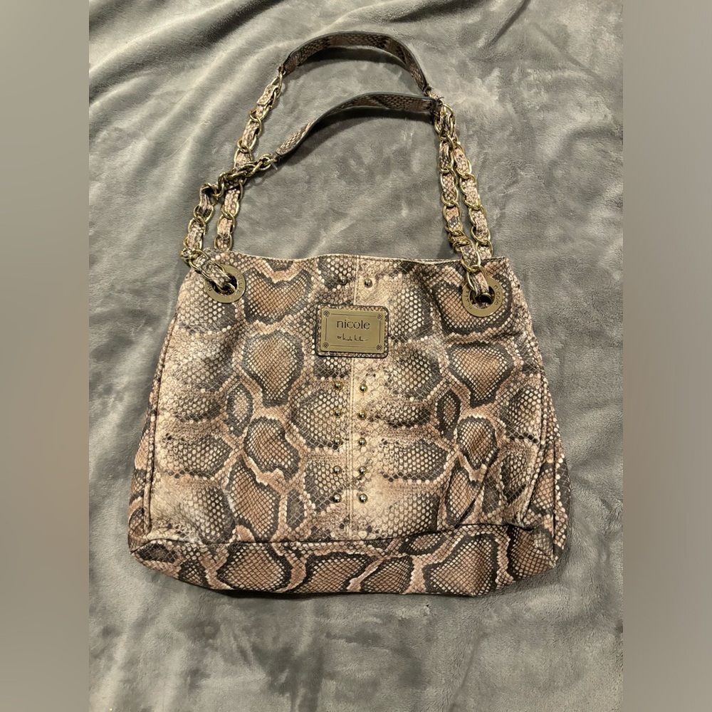 Nicole Lee Brown Snake Pattern Shoulder Bag